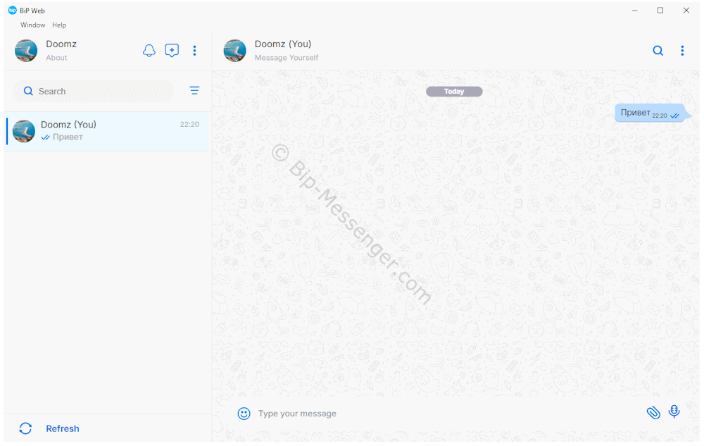 Окно чата BIP на Windows