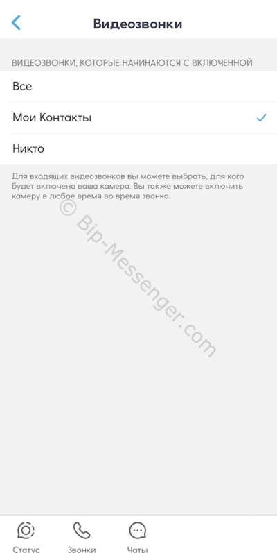 Кто может совершать видеозвонки настройки конфиденциальности звонков в BIP