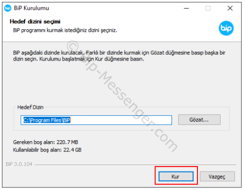 Начало установки BIP на Windows